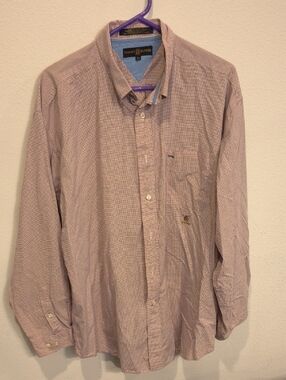 Tommy Hilfiger Men's Button-Down Shirt - Red and White Microcheck lightweight XL